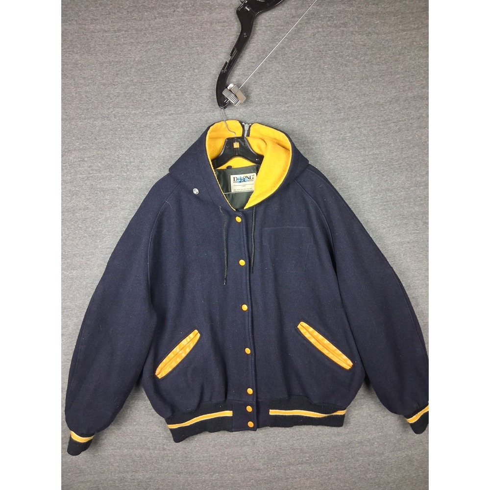 Vintage DeLong Adult 3XL Blue Yellow Wool Letterman 80s‎ Sailor Collar Hood